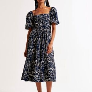 The A&F Abercrombie & Fitch Emerson Poplin Puff Sleeve Midi Dress XS